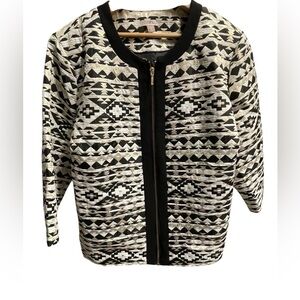 🖤🤍GORGEOUS Roz & Ali Black, Gold and Cream Geometric zip front jacket size 2X.
